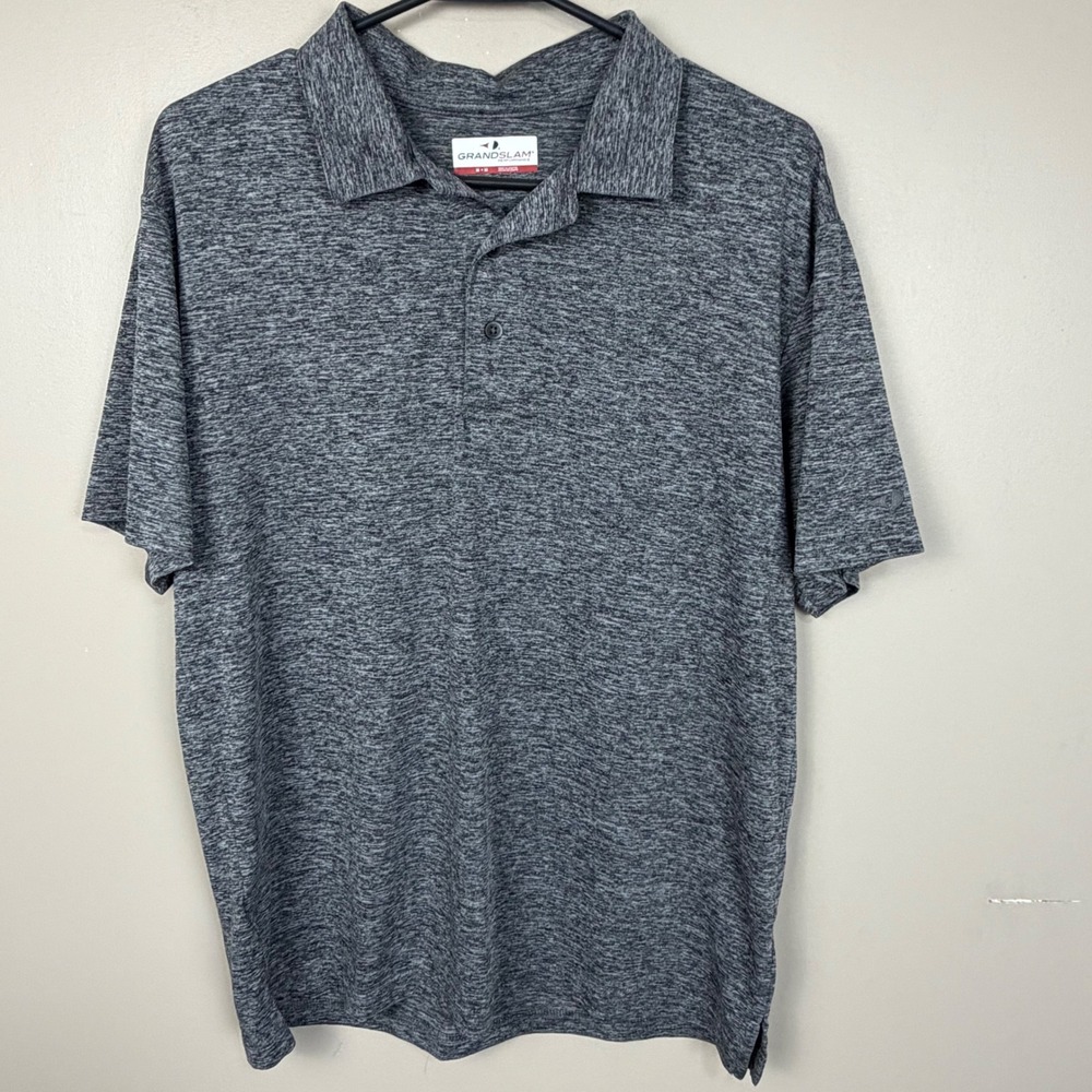 Grand‎ Slam Performance Mens Medium Polo Shirt Grey Space Dye Short Sleeve Golf
